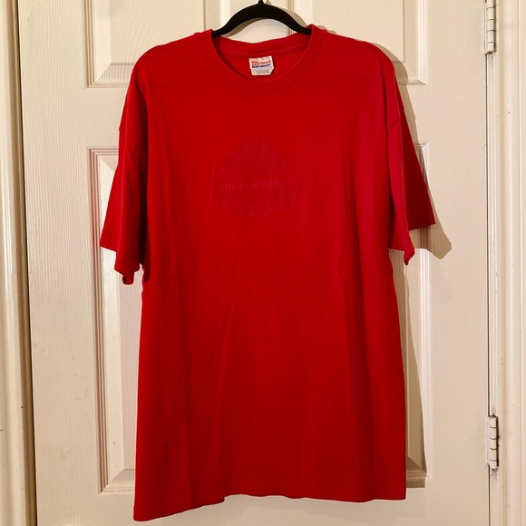 Vintage 90s Hanes Heavyweight Red on Red Puff Print Logo Promo Tee Red XL - Picture 2 of 11